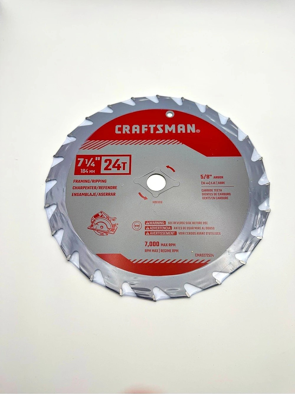Craftsman 7-1/4-in 24T Framing/Ripping Saw Blade Gray & Red